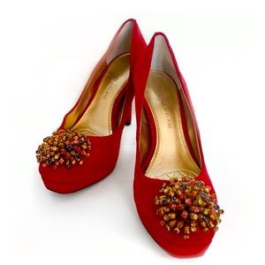 Antonio Melani Red Suede Jewel Burst Platform Heel